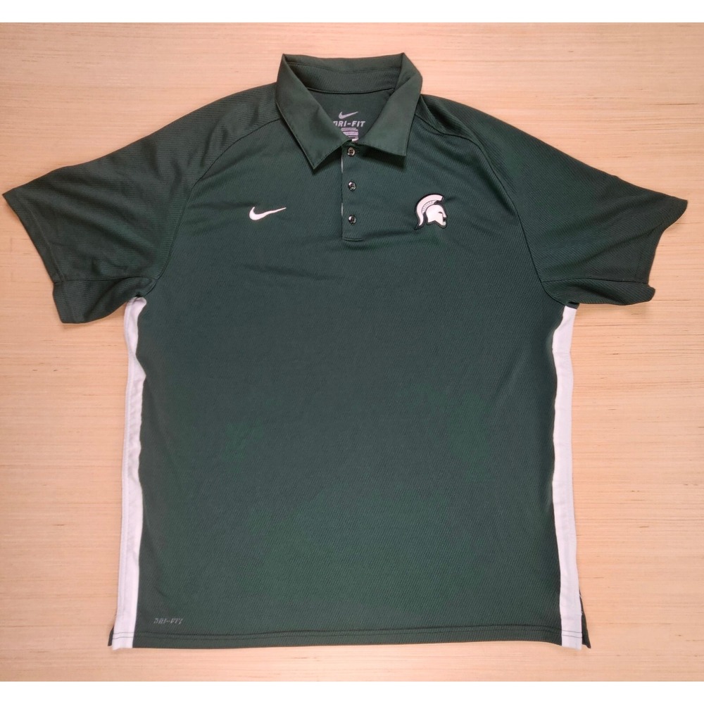 Michigan State Spartans‎ Nike Polo Shirt Men XL Green Dri-Fit Performance NCAA